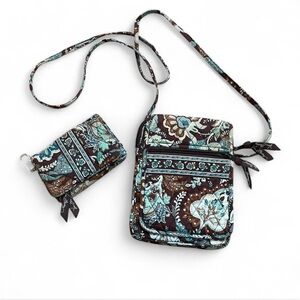 Vera Bradley Brown and Blue Floral Crossbody Bag Set